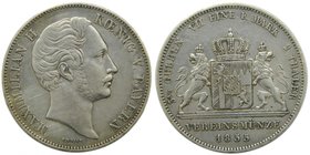 Alemania. Bavaria. Bayer. 2 Thaler. (3 1/2 gulden). 1855. Maximilian II. 37,05 gr ag. (km#837).
Grado: mbc