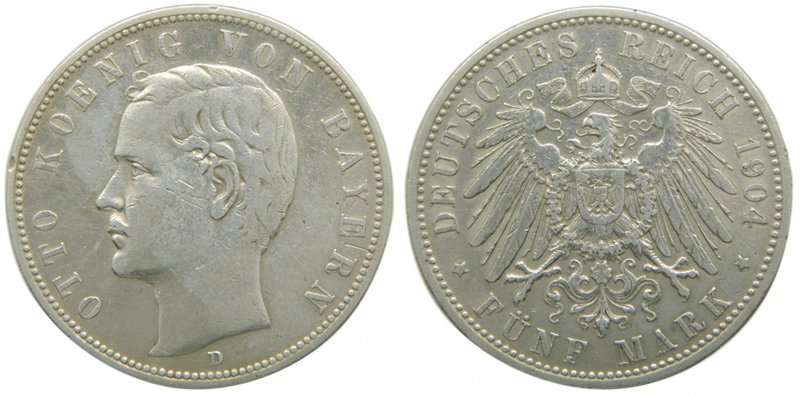 Alemania. Bayern Bavaria. 5 mark. 1904 D. Otto. 27,7 gr Ag. (km#915).
Grado: mb...