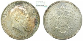 Alemania. Bavaria. 5 Mark. 1911 D. 90th Birthday of prince Regent. (km#999). German States. NGC MS65.
Grado: MS65