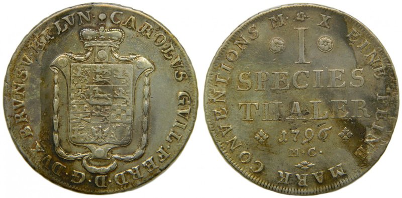 Alemania. Brunswick-Wolfenbuttel. Thaler. 1796. Karl Wilhelm Ferdinand CAROLVS G...