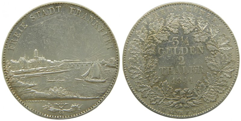Alemania.Frankfurt Am Main. 2 Thaler. (3 1/2 Gulden). 1841. 37,10 gr Ag. (km#326...
