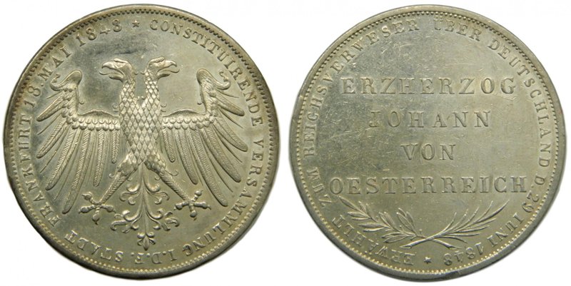 Alemaina. Frankfurt. Doppelgulden. 1848. Erzherzog Johann von Oesterreich Stutzm...