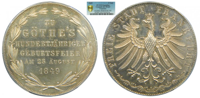 Alemania. Frankfurt. 2 Gulden. 1849. (km#343). PCGS Genuine Cleaned - Au Detail ...
