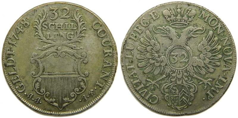 Alemania. Lübeck. 32 Schilling (Gulden). 1748 JJJ Johann Heinrich. (1730-1750). ...