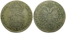 Alemania. Lübeck. 32 Schilling (Gulden). 1748 JJJ Johann Heinrich. (1730-1750). Ag 18,48 gr. (km#162)(Dav.627)
Grado: bc