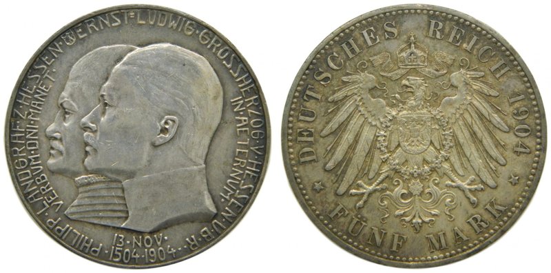 Alemania. Mecklenburg-Schwerin. 5 mark. 1904 A. Friedrich Franz IV. 27,8 gr Ag. ...