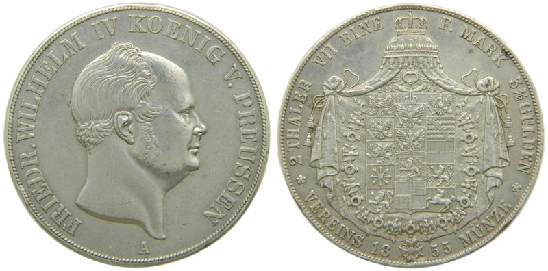Alemania. Prussia. 2 Thaler. (3 1/2 gulden). 1855 A. Friedr. Wilhelm IV. 37 gr A...