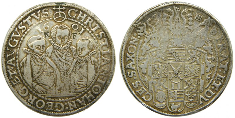 Alemania. Saxony. Taler. 1601. (Christian I, Johann Georg and August, 1591-1601)...