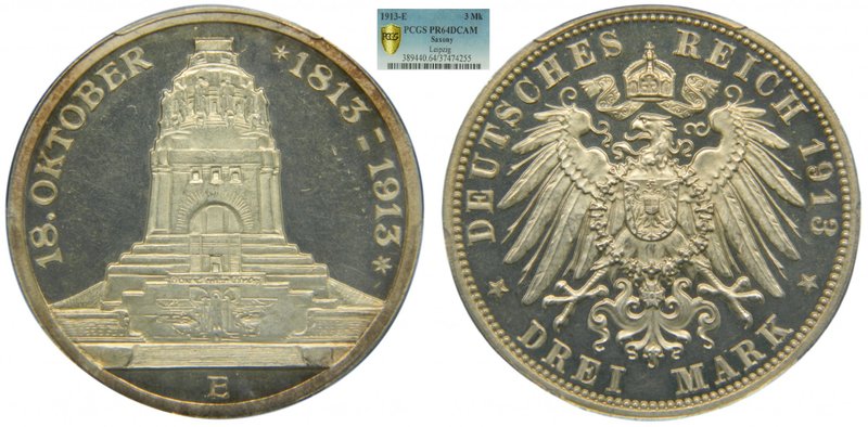 Alemania. Saxony. Drei mark. 3 Mark. 1913 E. Friedrich August III. Leipzig. Mint...