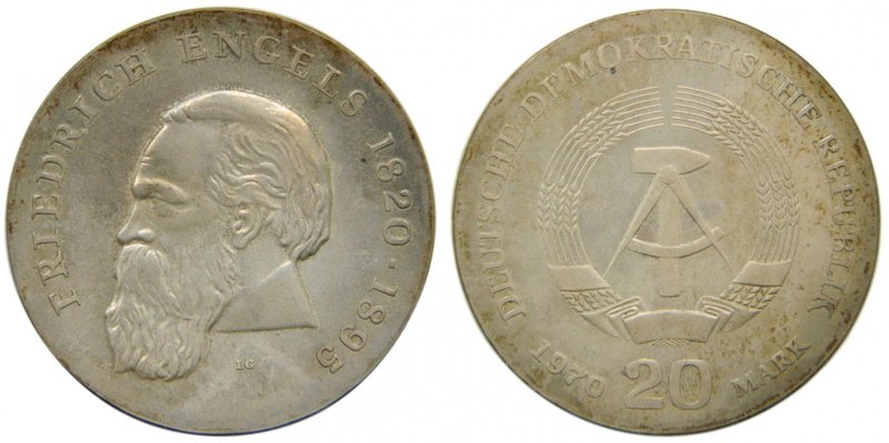 Alemania. Democratic Republic. 20 mark. 1970. Germany. 150 Th Birth of Friedrich...