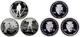 Andorra. 3 monedas de 10 diners. 1999. (km#398, 399 y 400). Ag 31,47 gr., 925 mls cada una. Campeonato mundial de esquí nórdico en Ramsau. 42nd Nordic...
