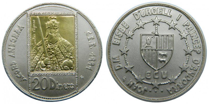 Andorra. 20 diners. ND 1992. (km#72). Ag 26,50 gr., 925 mls. (Au 1,5 gr., 917 ml...