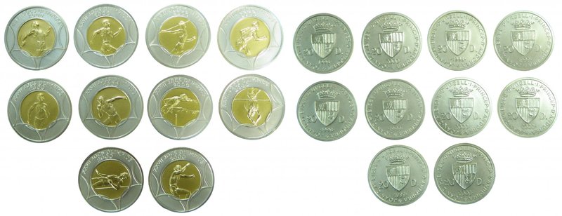 Andorra. 10 monedas de 20 diners. 1998, 1999 y 2000. (km#148, 149, 225, 226, 227...