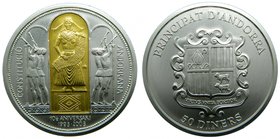 Andorra. 50 diners. 2003. (km#186). Ag 159,5 gr. 999 mls. Au. Constitución Andorrana. 10th Anniversary of Constitution. 3000 unidades. 
Grado: fdc