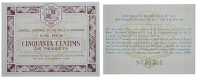 Andorra. 50 céntimos. 1936. Marrón. (T. 12b). (km#5). (19-12-1936). Local paper issues of the Spanish Civil War. RARO en esta conservación.
Grado: sc...