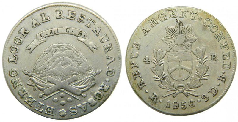 Argentina. 4 reales. 1850 RB. (km#20). La rioja. REPUB ARGENT CONFED. REV. ETERN...