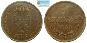 Austria. 2 Kreuzer. 1848 A. Viena. Franz Joseph I. (km#2188). PCGS AU58. 
Grado: AU58