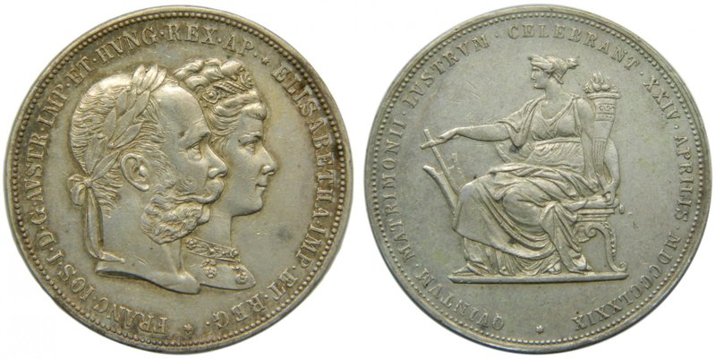 Austria. 2 Florin. 1879. Franz Joseph I. MDCCCLXXIX. For the 25th wedding annive...