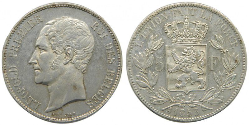 Bélgica. 5 Francs. (5 Franc). 1853. Leopold I. (km#17). Golpecito. 25 gr Ag.
Gr...