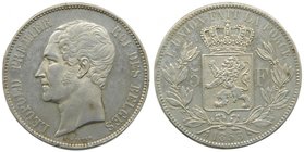 Bélgica. 5 Francs. (5 Franc). 1853. Leopold I. (km#17). Golpecito. 25 gr Ag.
Grado: mbc+/ebc-