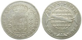 Brasil. 960 Reis. 1817 (R). Rio de Janeiro. (km#~307.3). 26,71 gr Ag. Acuñada sobre 8 reales.
Grado: mbc