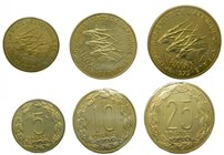Central african States. Serie de 3 monedas ESSAI. 25 francs. 1975 E4 (km#10). 10 francs 1974 E3 (km#9). 5 Francs 1973 E1 (km#7). Monnaies de Paris. 
...