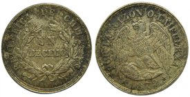 Chile. Decimo. 1872/1-So. Santiago mint. (km#136.2). 2,42 gr Ag.
Grado: ebc+
