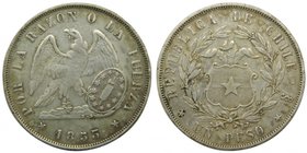 Chile. 1 Peso. 1853. Santiago. (km#129). Republica de Chile. 24,66 gr Ag.
Grado: mbc