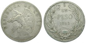 Chile. 1 peso. 1895. (km152.1). 19,74 gr Ag. Condor.
Grado: bc