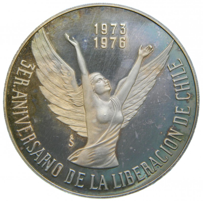 Chile. 10 pesos. 1976. 3er. Aniversario de la Liberación de Chile. (km#211). 45 ...