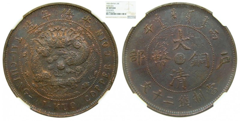 China. 20 Cash, 1906, Kiangsoo Kiangsu Province, (Y#11n,1), NGC XF Details Clean...