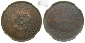 China. 20 Cash, 1906, Kiangsoo Kiangsu Province, (Y#11n,1), NGC XF Details Cleaned. , 江苏丙午二十文，中心"蘇"
Grado: XF