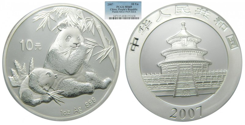 China. 10 Yuan. 2007. Panda. (km#1706). PCGS MS69.
Grado: MS69