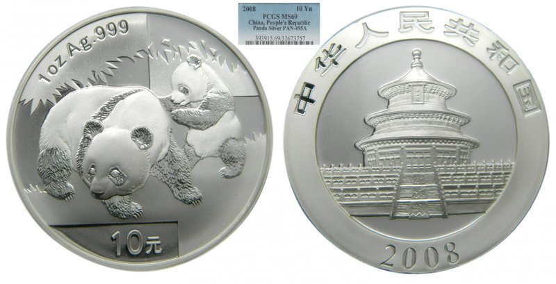 China 10 Yuan. 2008. Panda. (km#1814). PCGS MS69.
Grado: MS69