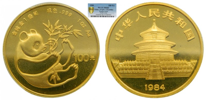 China. 100 Yuan. 1984. People's Republic of China gold Panda 100 Yuan Gold. (pan...