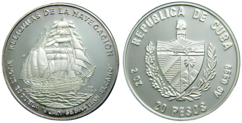 Cuba. 20 Pesos. 2000. 62,2 gr. ag. Reliquias de la Navegación: Buque Escuela Jua...