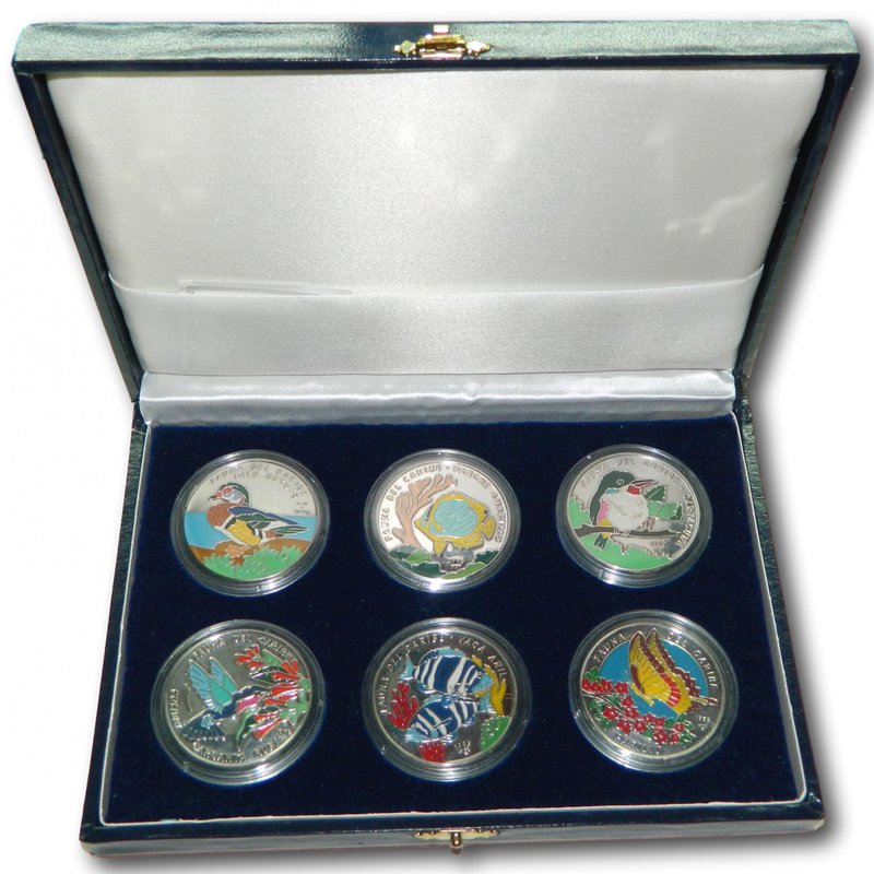 Cuba. 20 pesos. 1996. Serie 6 monedas a color. Fauna del Caribe. 40 gr ag 999. C...