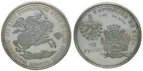 Cuba. 50 pesos. 1993. (km#400). 155.5 gr Ag 999. Jacobi on Rearing horse. Mintage 1000.
Grado: sc