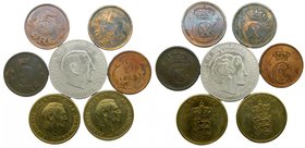 Dinamarca. Lote 7 monedas. (10 kroner 1972). (2 Kroner 1948 y 1954). (5 Ore 1894-1916-19-20)
Grado: bc/mbc