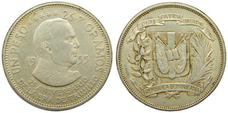 Republica Dominica. Peso. 1955. (km#23). 25 Th Anniservary of trujillo regime. D...