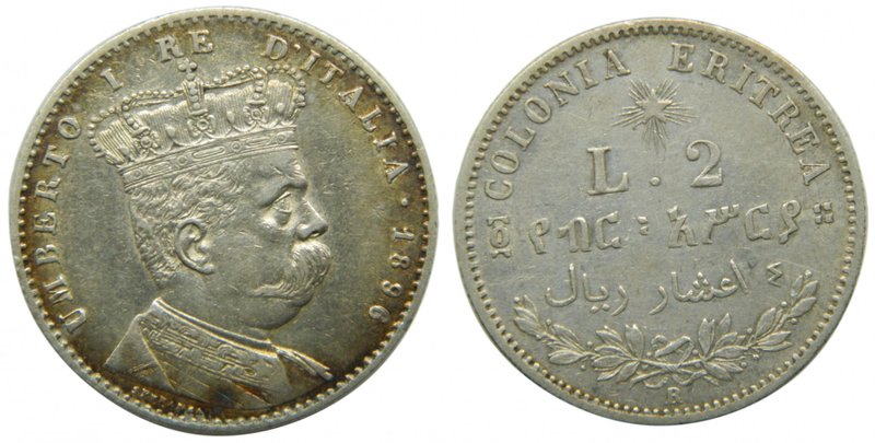 Eritrea. 2 lire. 1896 R. Italian Colony. Umberto I. (1878-1890). AR 2 Liras. (km...
