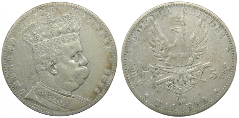 Eritrea. 5 Lire - Tallero. 1891. Italian Colony. (km#4). 27,81 Gr Ag. Umberto I....