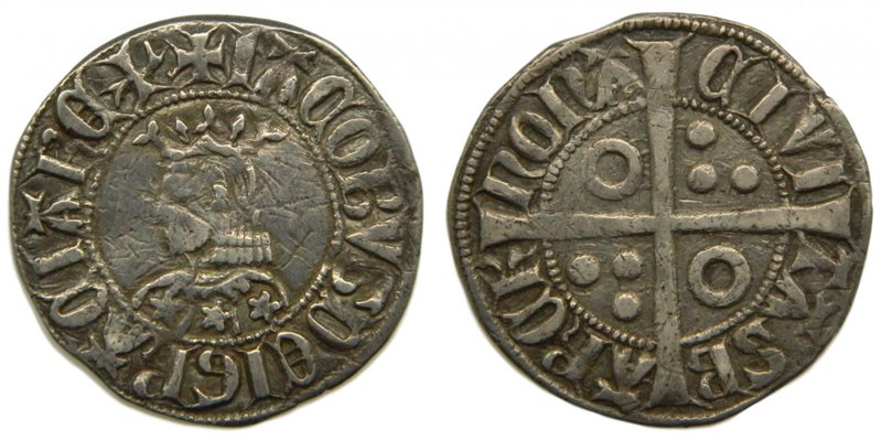 JAUME II. (1291-1327) Croat BARCELONA. Anv.: IACOBVS DEI GRACIA REX. Efigie coro...
