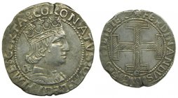 FERNANDO I de Nápoles.(1458-1494) Coronado. Nápoles. (Cru-1007). Ag. 3,93 g. Marca C Gótica en anverso y reverso. Leve grieta. 
Grado: mbc+