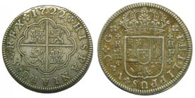 FELIPE V. 2 Reales. 1722 F. Segovia. (Cal1402). 5,59 gr Ag.
Grado: mbc+