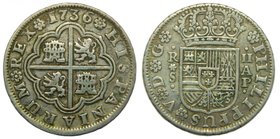 FELIPE V. 2 Reales. 1736 AP. Sevilla. (Cal.1458). 5,86 gr Ag.
Grado: mbc+