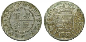 CARLOS III. 2 Reales. 1761 JV. Sevilla. (cal.1435). 5,77 gr Ag. 
Grado: ebc-