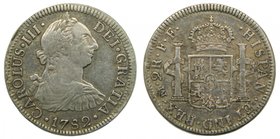 CARLOS III. 2 Reales. 1782 FF. México. (cal.1349). 6,74 gr Ag. 
Grado: mbc+