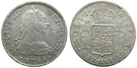 CARLOS III. 8 Reales. 1788 IJ. Lima. (Cal.873). 26,43 gr Ag. 
Grado: mbc