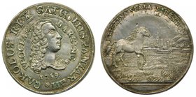 CARLOS III. Medalla proclamación. Barcelona. 1759. Módulo 2 reales. 8,51 gr Ag. (Cru.Medalles 218). Plata fundida.
Grado: ebc+